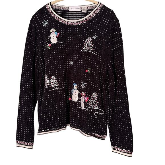 Alfred Dunner Sweaters - Alfred Dunner Black Snowman Sweater Polka Dots Sz XL